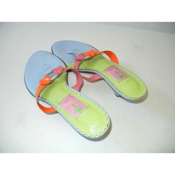 Lilly Pulitzer Leather Flower Sandals Slip On Italy Heel Thong Mule Size 8 - Picture 2 of 9